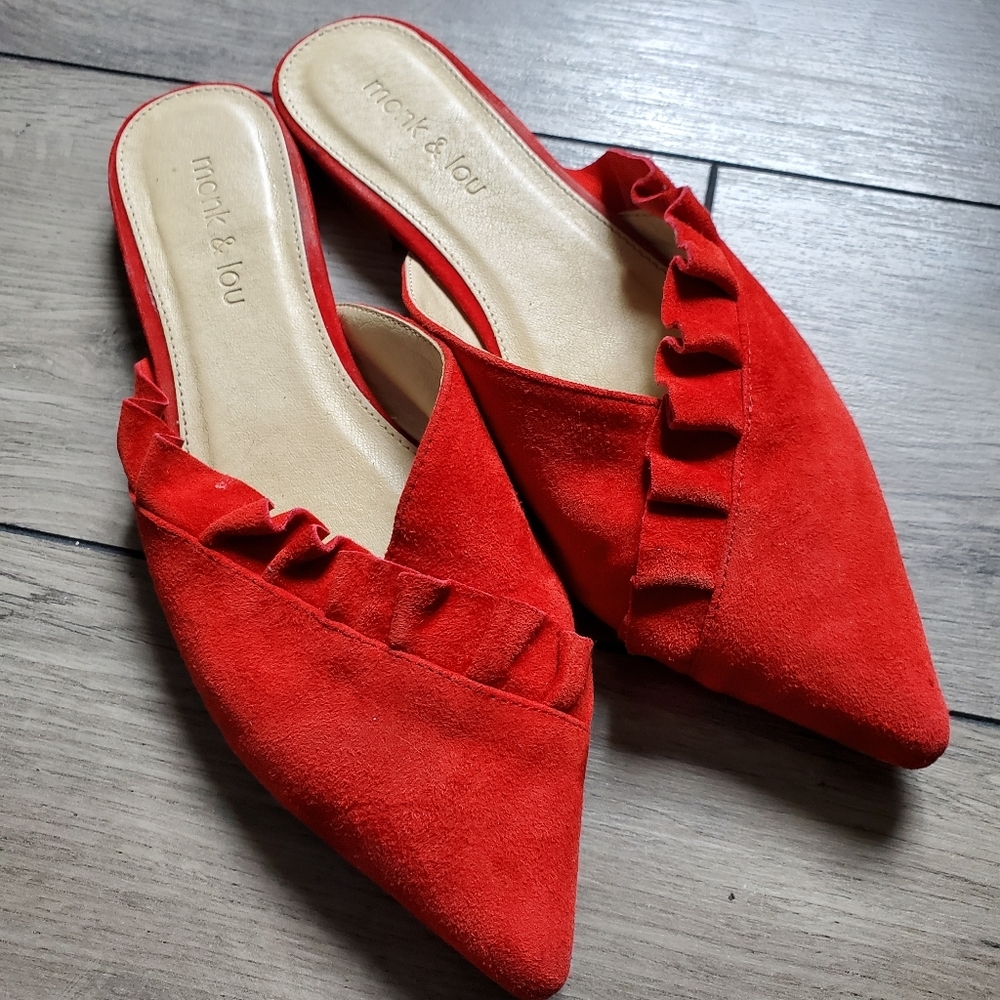 MONK & LOU | Red Suede Leather Mules  (Size 37) - Picture 6 of 8